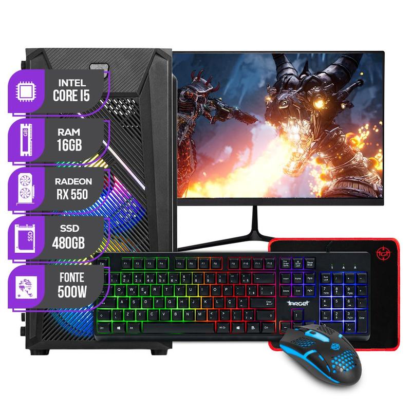 Imagem do produto PC Gamer Completo Mancer, Intel Core i5, RX 550 4GB, 16GB de Ram, SSD 480GB, Monitor 21" em Magazine Luiza